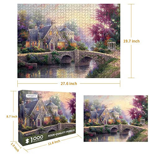 CHengQiSM 1000 Piece Jigsaw Puzzle for Adults – Country House Spring Landscape, Premium Recycled Cardboard, Anti-Glare, 26.75x19.75in
