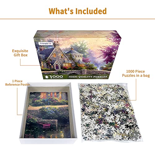 CHengQiSM 1000 Piece Jigsaw Puzzle for Adults – Country House Spring Landscape, Premium Recycled Cardboard, Anti-Glare, 26.75x19.75in