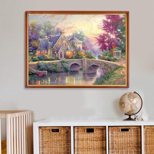 CHengQiSM 1000 Piece Jigsaw Puzzle for Adults – Country House Spring Landscape, Premium Recycled Cardboard, Anti-Glare, 26.75x19.75in