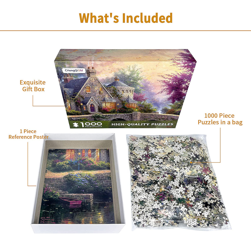 CHengQiSM 1000 Piece Jigsaw Puzzle for Adults – Country House Spring Landscape, Premium Recycled Cardboard, Anti-Glare, 26.75x19.75in