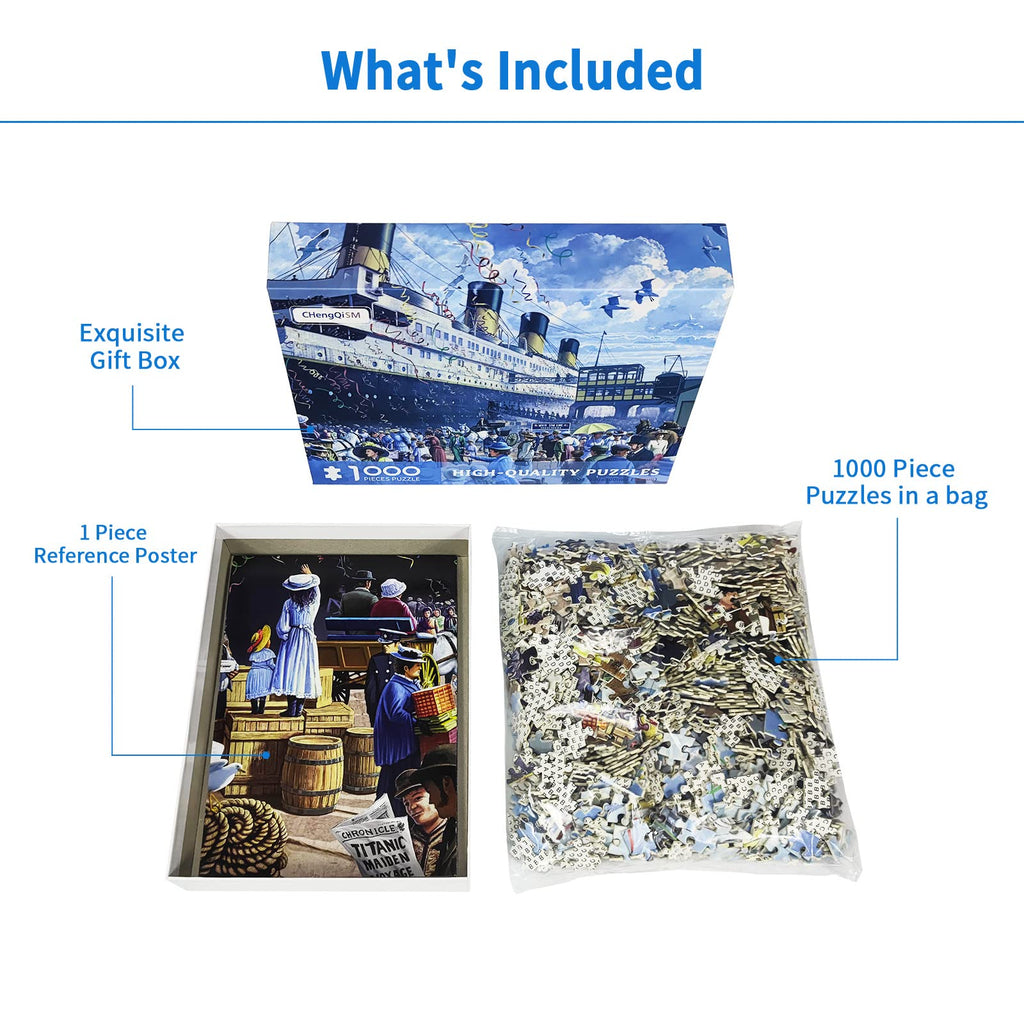 CHengQiSM 1000-Piece Titanic Jigsaw Puzzle – Glare-Free, Letter-Guided, 26.75 x 19.75 Inches