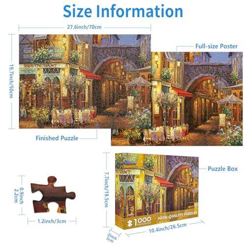 CHengQiSM 1000 Piece Venice Street Puzzle – Blooming Streets Jigsaw with Poster