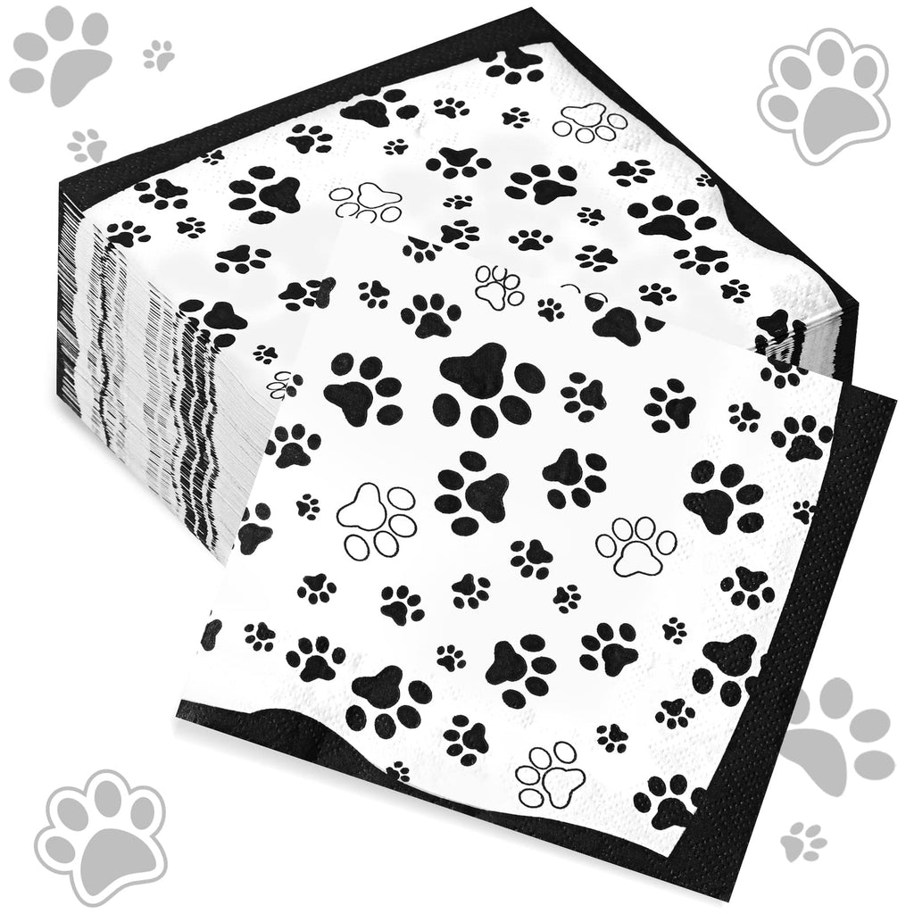 CHENGU 100-Pack Paw Print Napkins 5x5 Inch 2-Ply Paper Party Napkins for Animal Themed Birthdays, Western Parties (Black)