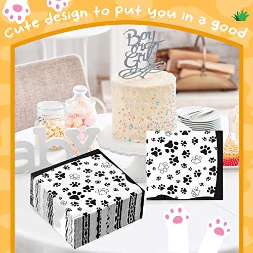 CHENGU 100-Pack Paw Print Napkins 5x5 Inch 2-Ply Paper Party Napkins for Animal Themed Birthdays, Western Parties (Black)