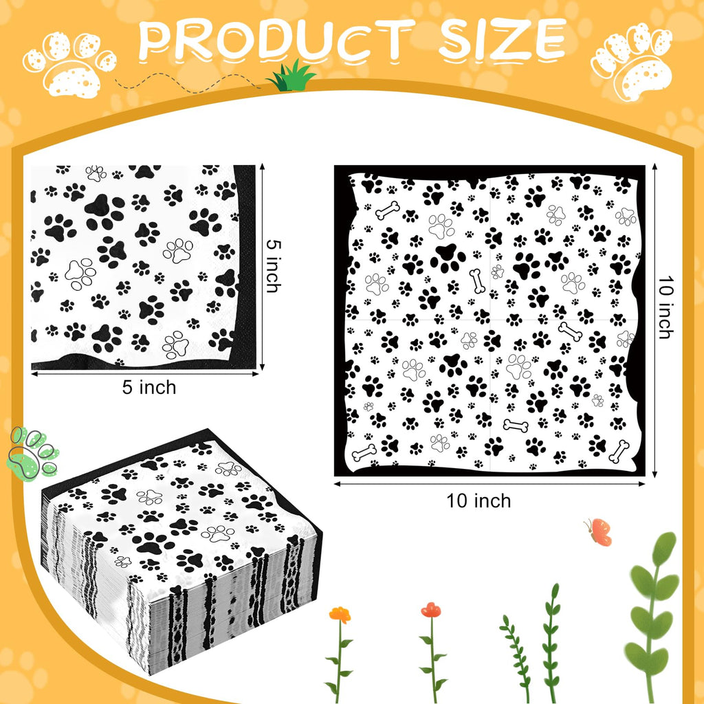 CHENGU 100-Pack Paw Print Napkins 5x5 Inch 2-Ply Paper Party Napkins for Animal Themed Birthdays, Western Parties (Black)