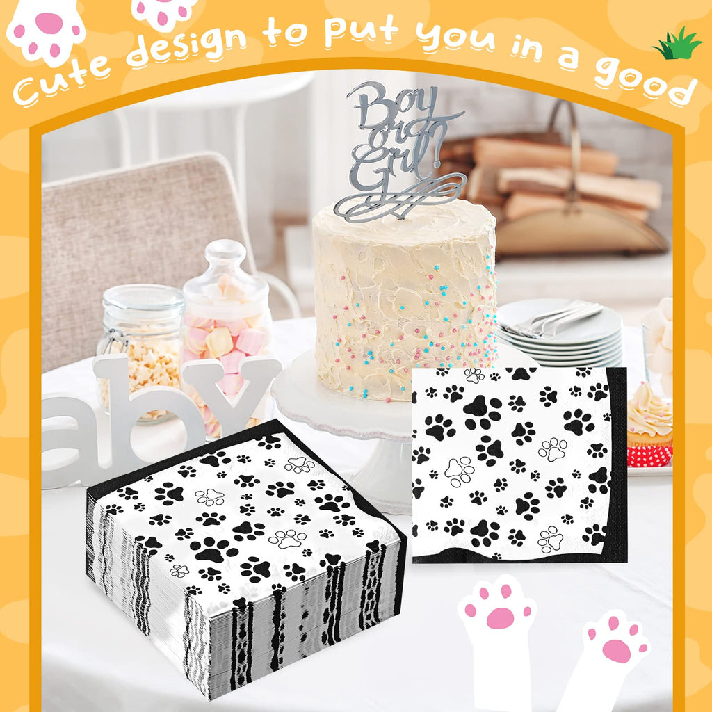 CHENGU 100-Pack Paw Print Napkins 5x5 Inch 2-Ply Paper Party Napkins for Animal Themed Birthdays, Western Parties (Black)