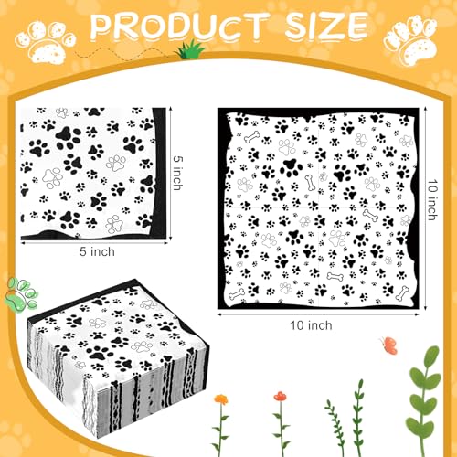 CHENGU 100-Pack Paw Print Napkins 5x5 Inch 2-Ply Paper Party Napkins for Animal Themed Birthdays, Western Parties (Black)