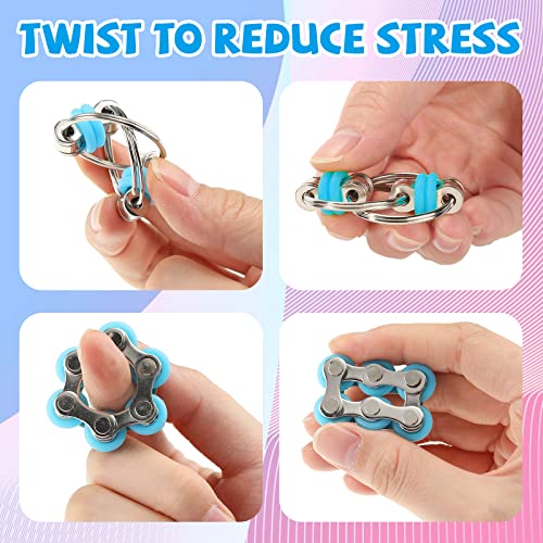 CHENGU 16-Piece Fidget Toy Set: 6-Roller Chain & Key Flippy Chains for Stress Relief, ADHD, Autism (Bright Colors)