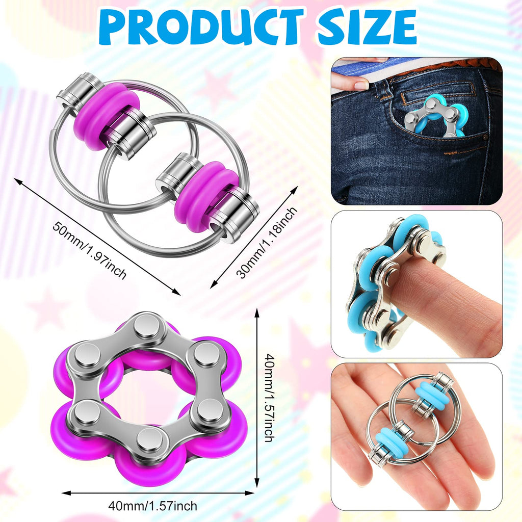 CHENGU 16-Piece Fidget Toy Set: 6-Roller Chain & Key Flippy Chains for Stress Relief, ADHD, Autism (Bright Colors)