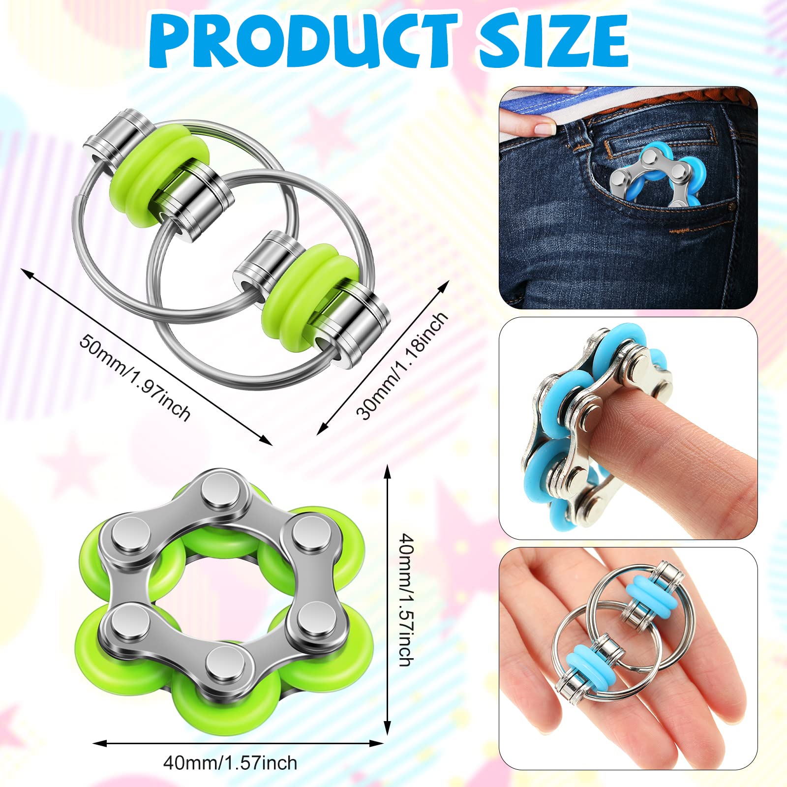 CHENGU 16-Piece Fidget Toy Set with Roller Chains and Key Flippy Chains - Stress Relief for ADHD, Autism, Teens and Adults