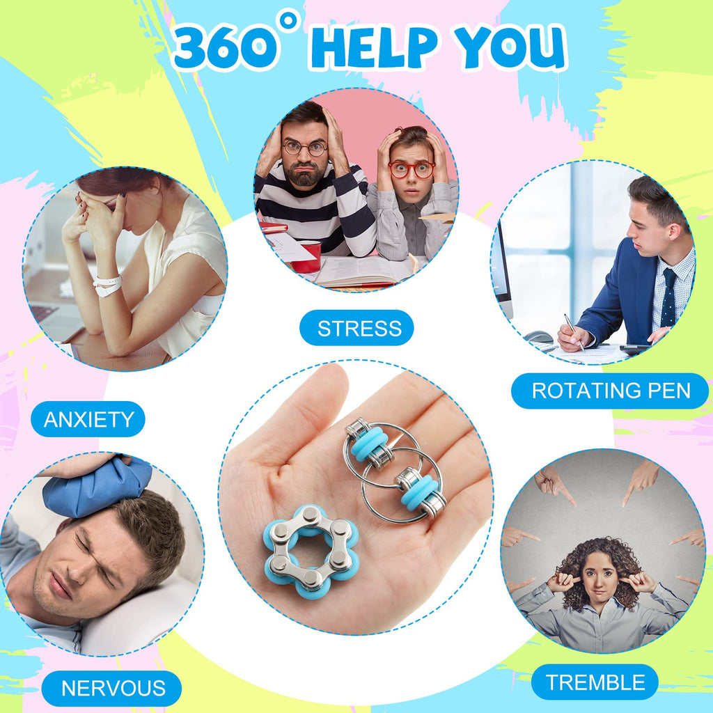 CHENGU 16-Piece Fidget Toy Set with Roller Chains and Key Flippy Chains - Stress Relief for ADHD, Autism, Teens and Adults