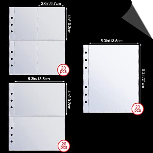 CHENGU 60 Pack Clear Binder Pockets for A5 6-Ring – 1, 2 & 4 Pocket Options for Photos and Cards