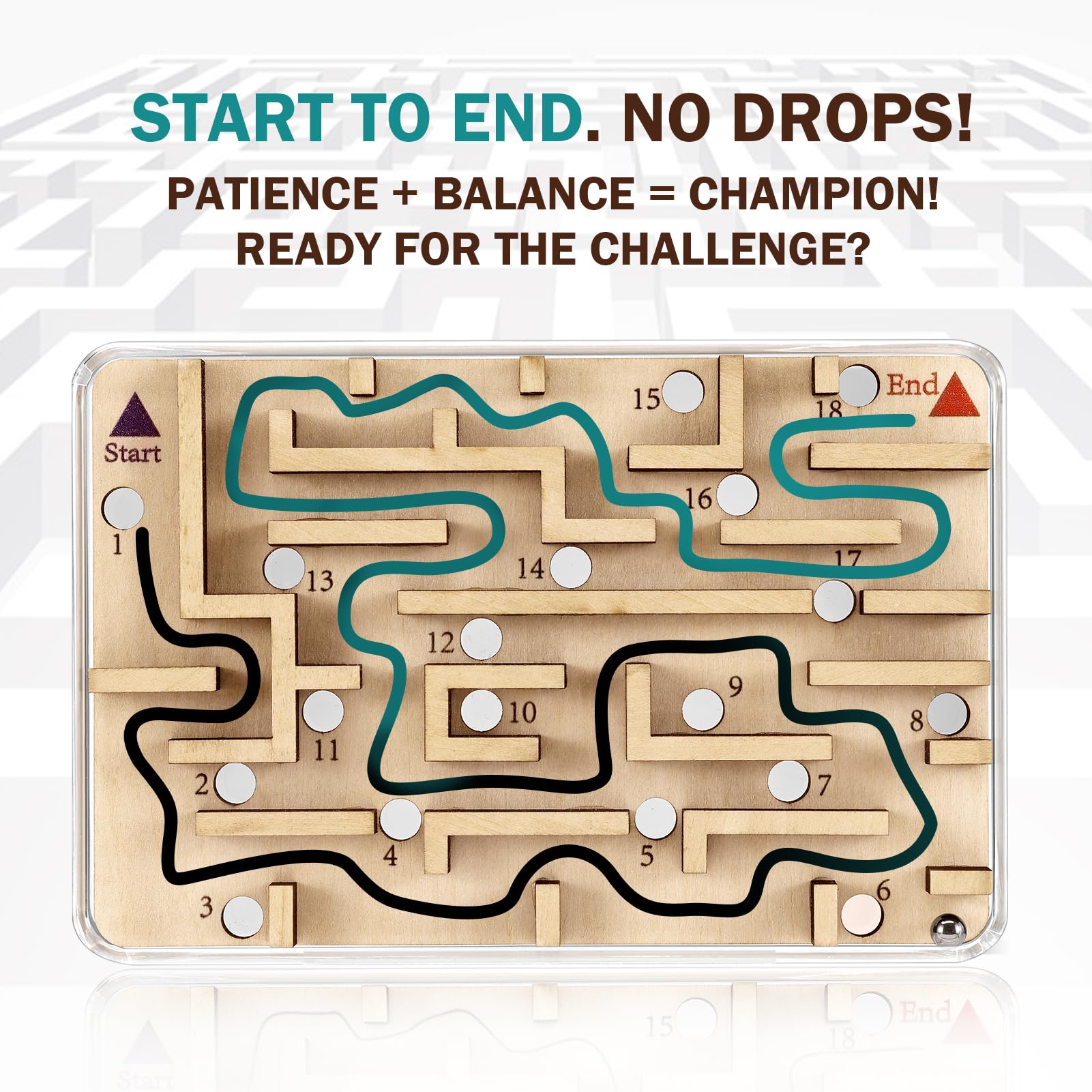 CHEROSIN Wooden Marble Maze Puzzle – Handheld Fidget Game for Kids & Adults | Brain Teaser Travel Toy with 21 Holes