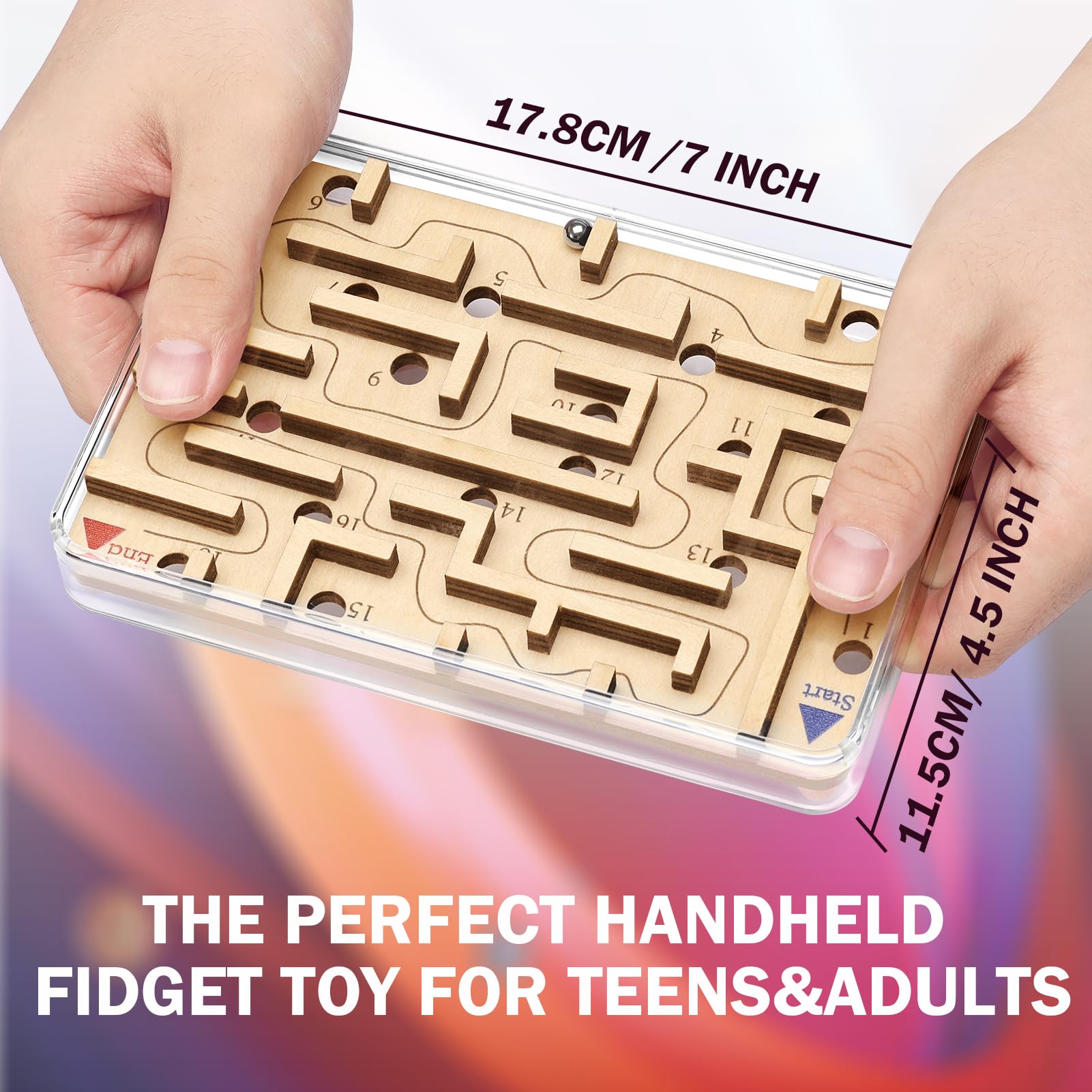 CHEROSIN Wooden Marble Maze Puzzle – Handheld Fidget Game for Kids & Adults | Brain Teaser Travel Toy with 21 Holes