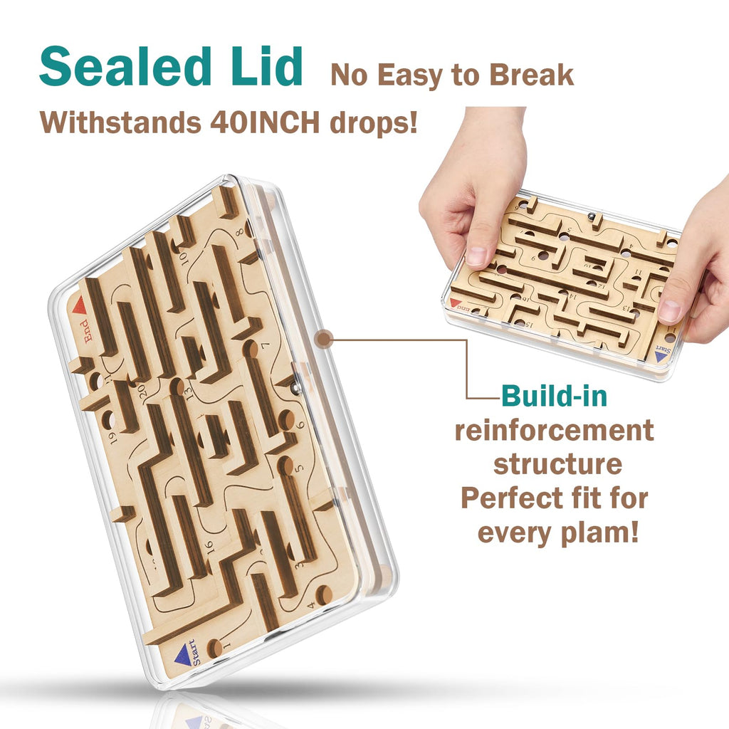 CHEROSIN Wooden Marble Maze Puzzle – Handheld Fidget Game for Kids & Adults | Brain Teaser Travel Toy with 21 Holes