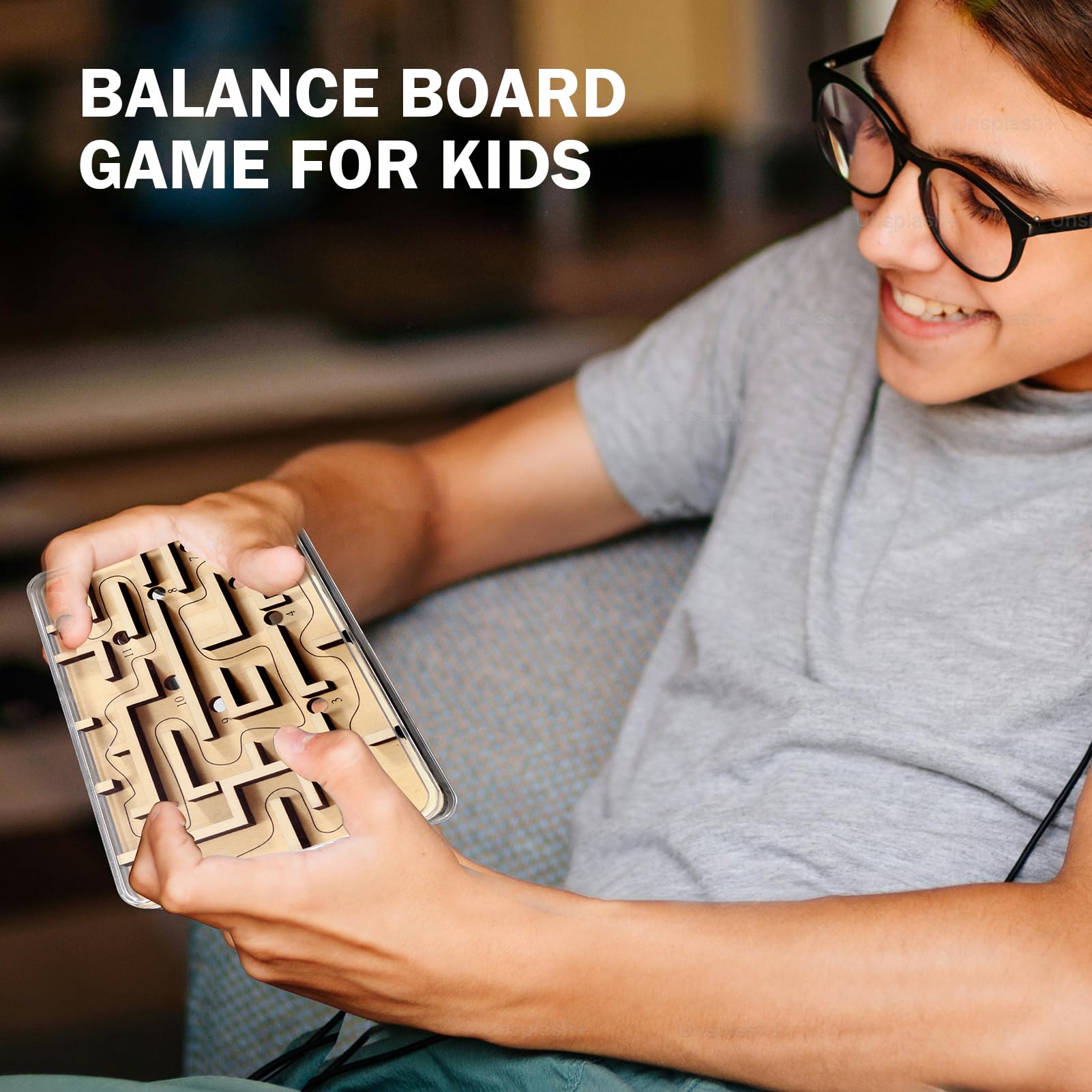 CHEROSIN Wooden Marble Maze Puzzle – Handheld Fidget Game for Kids & Adults | Brain Teaser Travel Toy with 21 Holes