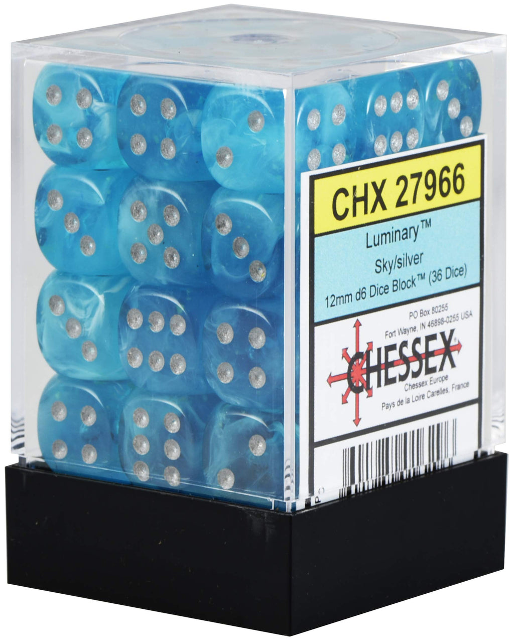 Chessex Luminary Sky/Silver 12 mm D6 Dice Block - 36 Dice