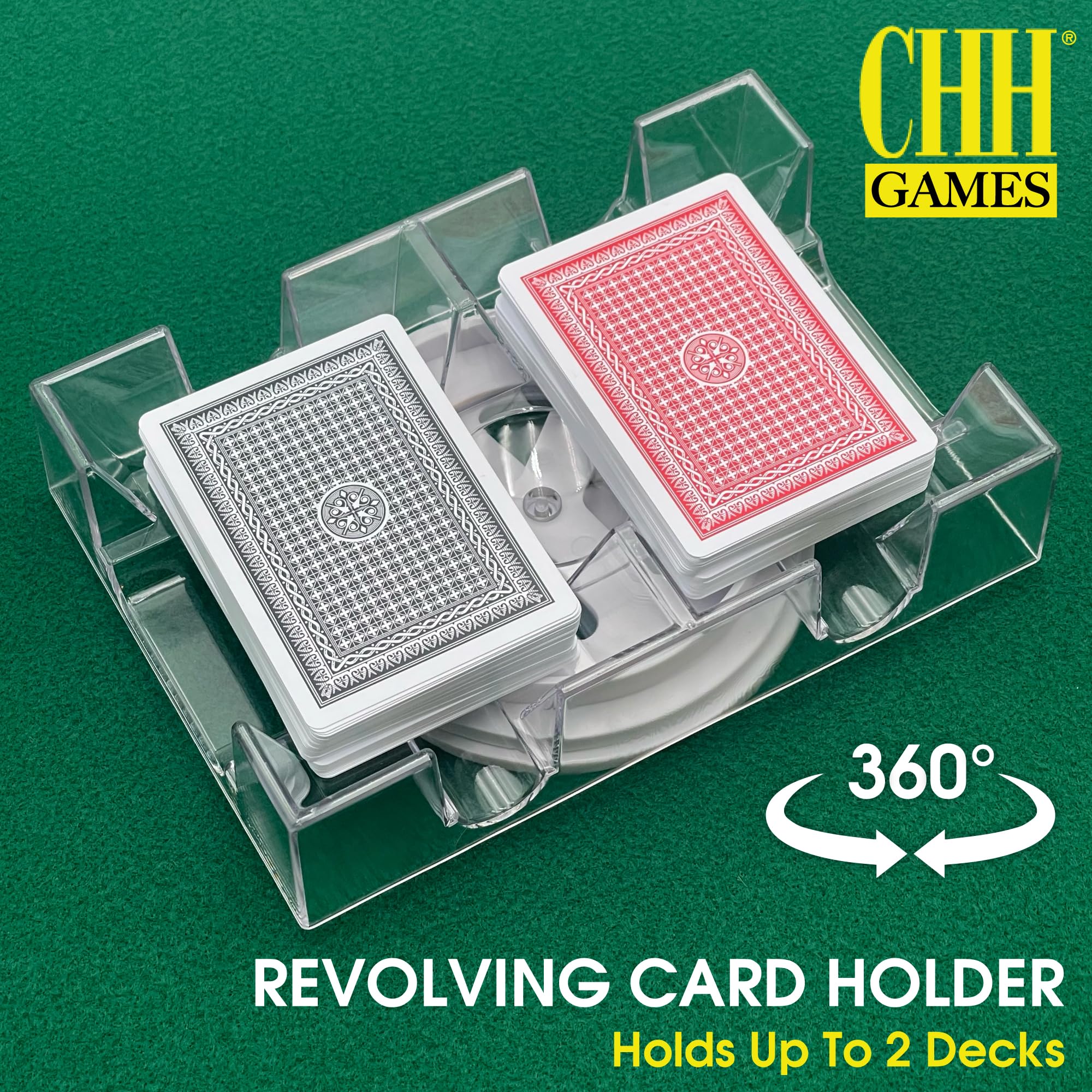 CHH Dual Deck Revolving Card Holder – 360° Acrylic Stand for Poker, Uno, and Card Games