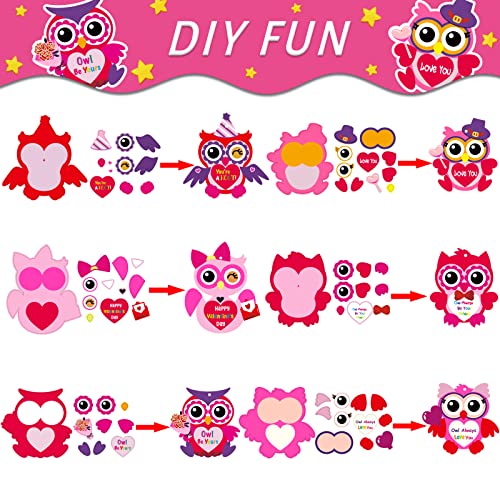 chiazllta 30-Pack Valentine's Day Owl Craft Kit – DIY Heart Craft with Stickers for Home or Classroom Activities