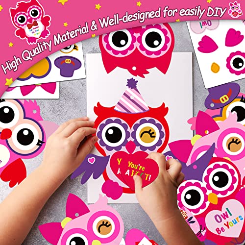 chiazllta 30-Pack Valentine's Day Owl Craft Kit – DIY Heart Craft with Stickers for Home or Classroom Activities