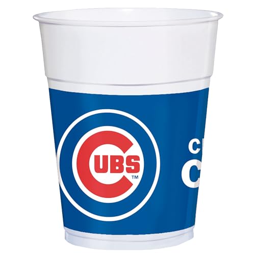 Chicago Cubs 16oz Plastic Cups – Pack of 25, Team Logo, White/Blue/Red, Durable & Disposable Party Drinkware