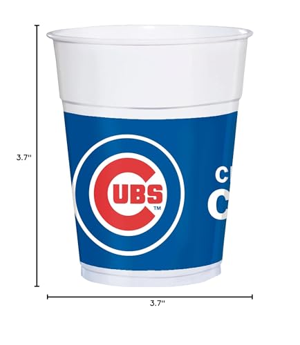 Chicago Cubs 16oz Plastic Cups – Pack of 25, Team Logo, White/Blue/Red, Durable & Disposable Party Drinkware