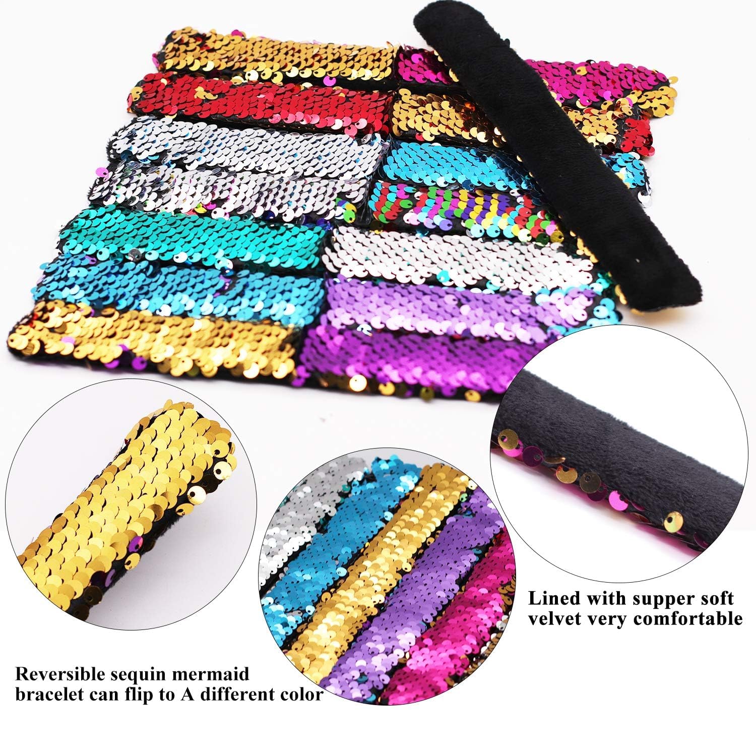 Childom 20-Pack Reversible Sequin Slap Bracelets – 2-Color Flip Wristbands