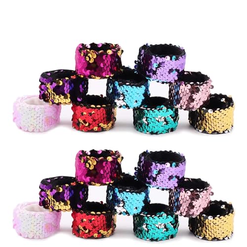 Childom 20-Pack Reversible Sequin Slap Bracelets – 2-Color Flip Wristbands