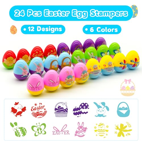 Childom 24-Pack Easter Stamps for Kids - Pre-Inked Mini Stampers for Egg Hunt, Party Favors, and Classroom Prizes