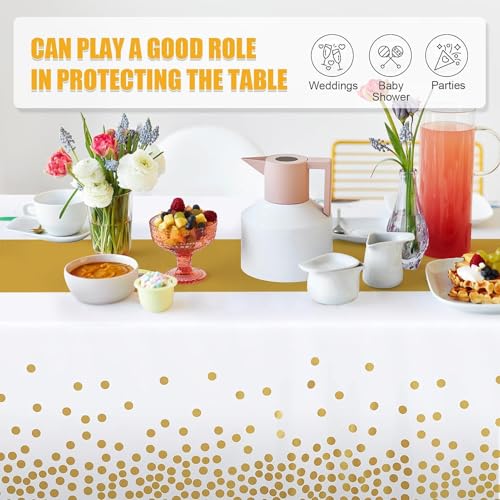 Childom 3 Pack White & Gold Plastic Tablecloth 54x108 for Class of 2026 Graduation Party Decorations
