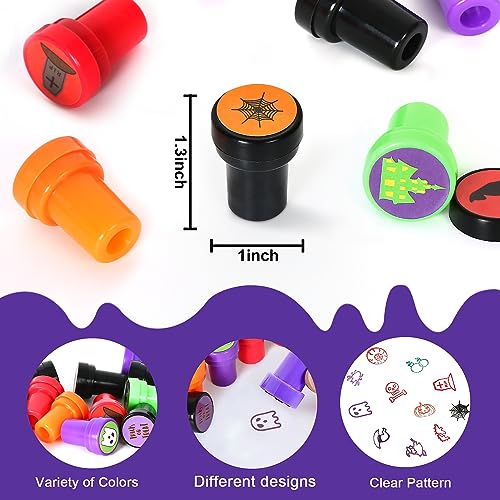 Childom 50 Pcs Halloween Stamps for Kids – Pre-Inked Mini Stampers, 25 Designs, Goodie Bag Fillers