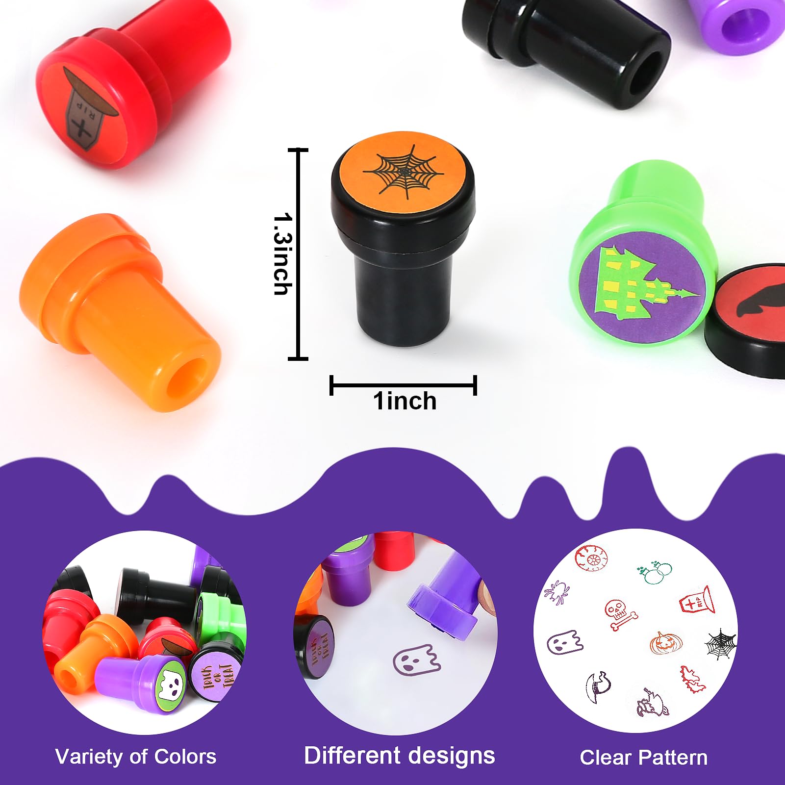 Childom 50 Pcs Halloween Stamps for Kids – Pre-Inked Mini Stampers, 25 Designs, Goodie Bag Fillers