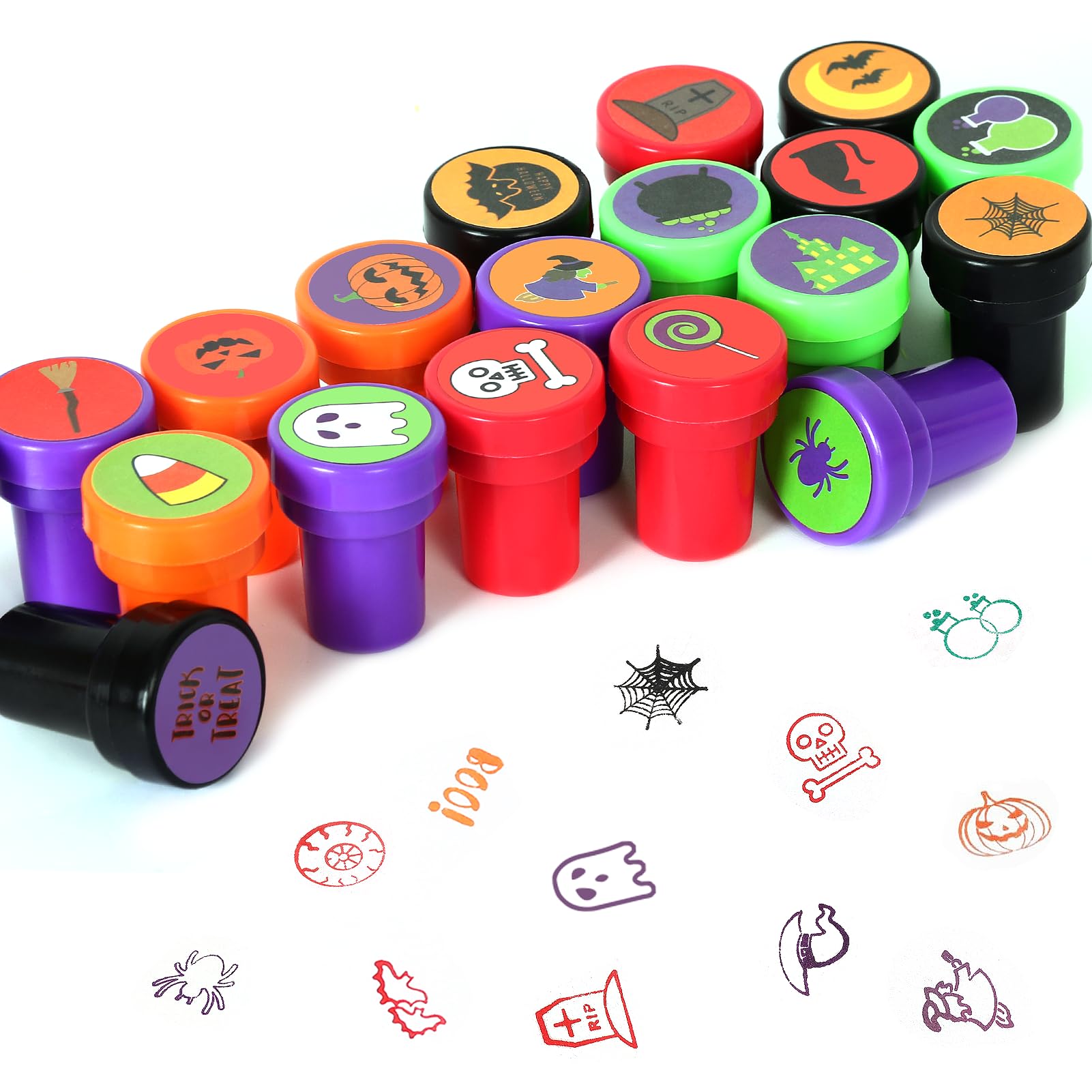 Childom 50 Pcs Halloween Stamps for Kids – Pre-Inked Mini Stampers, 25 Designs, Goodie Bag Fillers