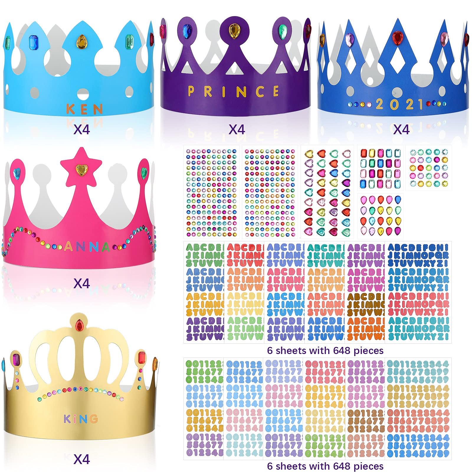 Chinco 38-Piece Paper Crown Hats with Stickers – DIY Birthday Party Crowns for Kids
