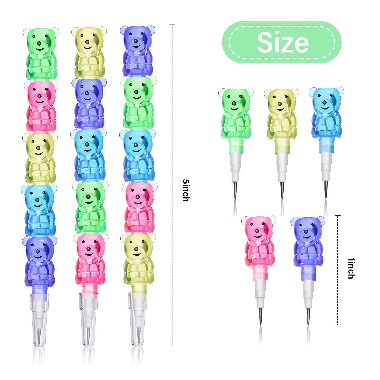 Chinco Stackable Plastic Bear Pencils - 50 Pieces, 5 Colors for Party Favors & Classroom Prizes