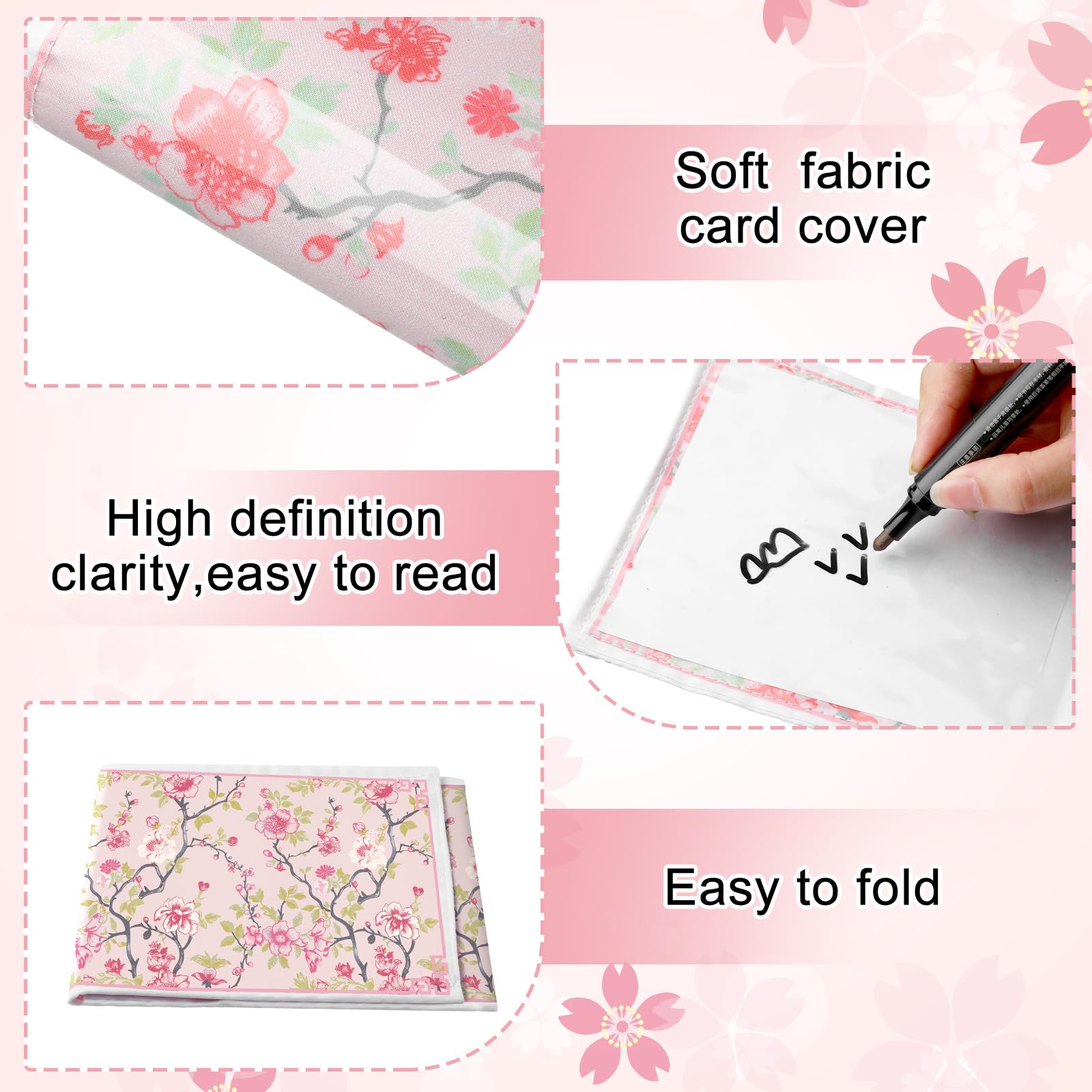 Chinoiserie Mahjong Card Holder Set of 4 - Pink & Green Fabric Scorecard Protectors for American Mahjong Cards
