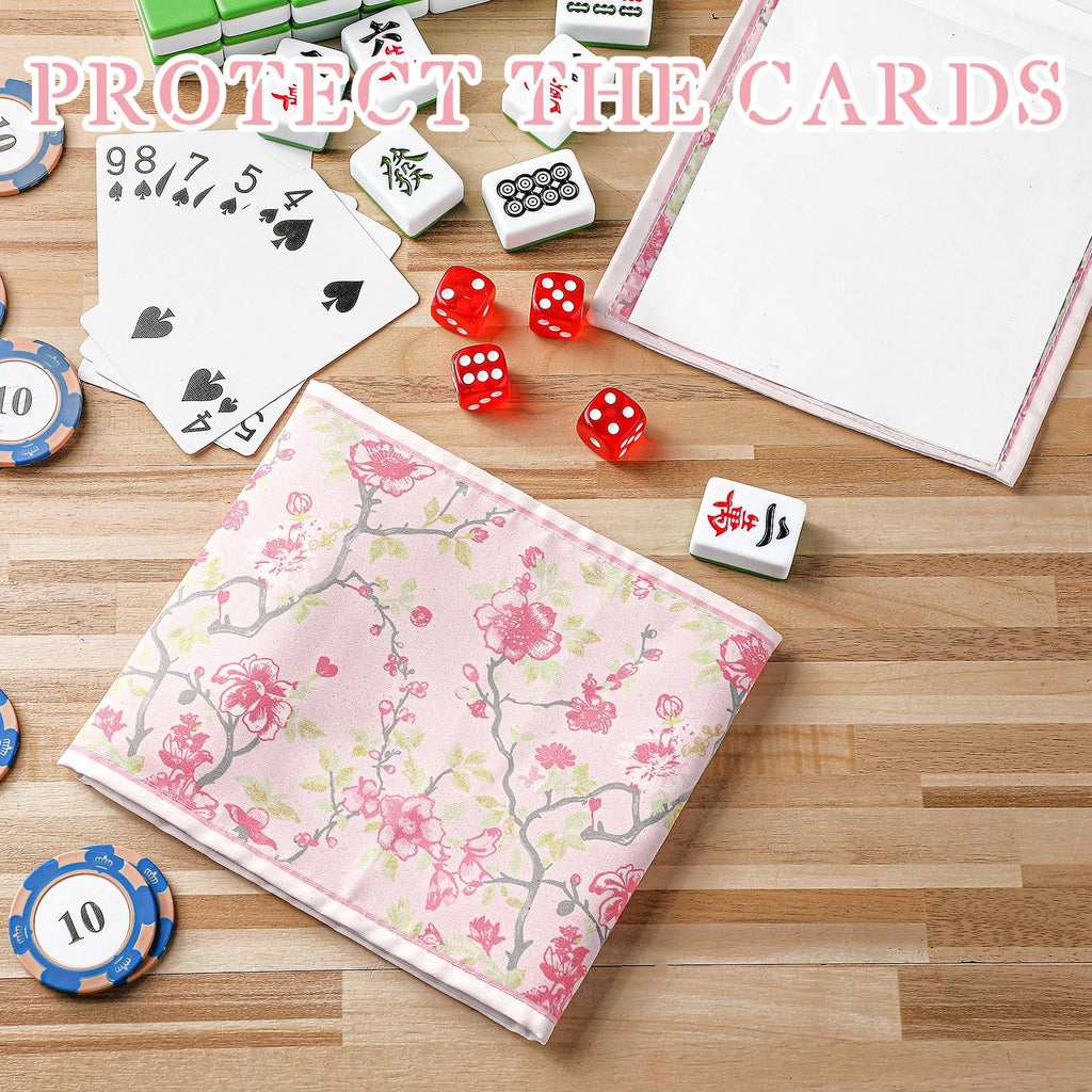 Chinoiserie Mahjong Card Holder Set of 4 - Pink & Green Fabric Scorecard Protectors for American Mahjong Cards