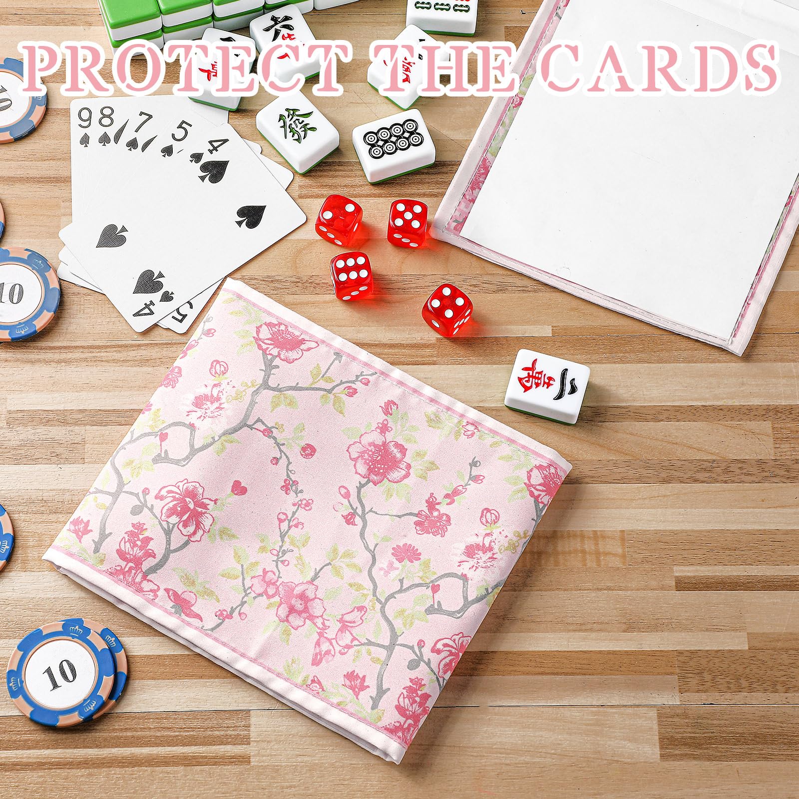 Chinoiserie Mahjong Card Holder Set of 4 - Pink & Green Fabric Scorecard Protectors for American Mahjong Cards