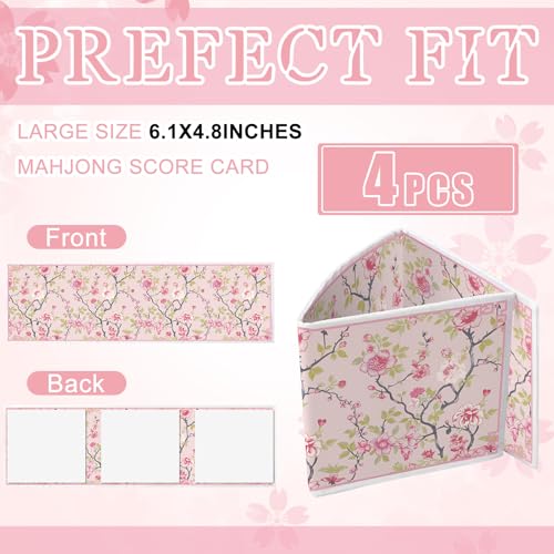 Chinoiserie Mahjong Card Holder Set of 4 - Pink & Green Fabric Scorecard Protectors for American Mahjong Cards