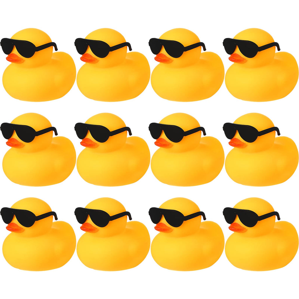 Chivao 12 Mini Rubber Ducks with Detachable Sunglasses - Bath Toys for Kids, 3x2 Inch