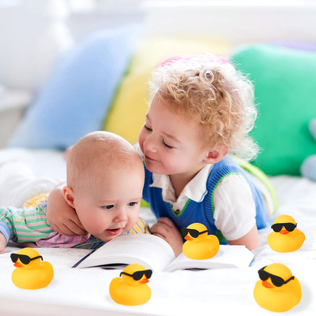 Chivao 12 Mini Rubber Ducks with Detachable Sunglasses - Bath Toys for Kids, 3x2 Inch
