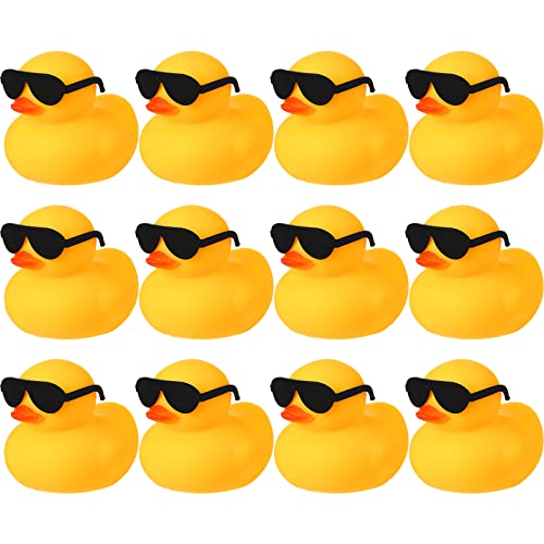 Chivao 12 Mini Rubber Ducks with Detachable Sunglasses - Bath Toys for Kids, 3x2 Inch