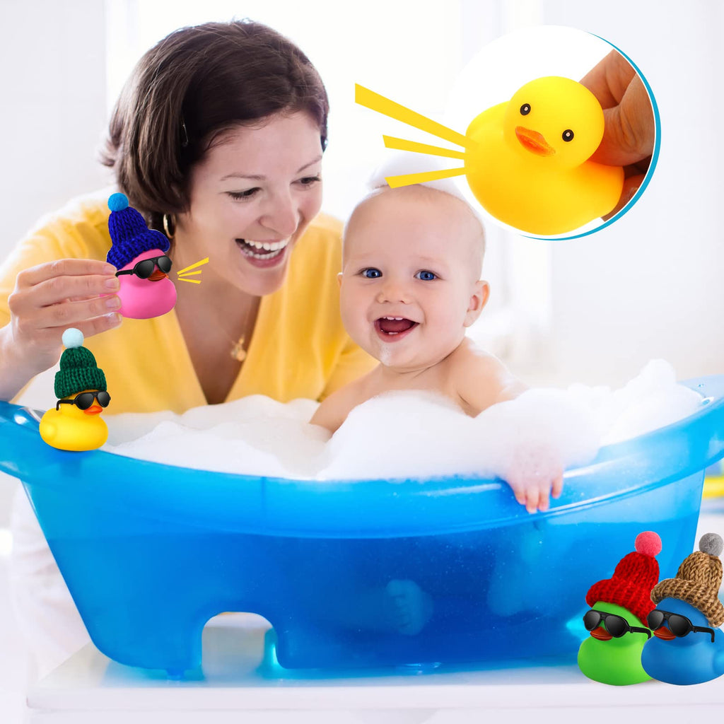 Chivao 12 Mini Rubber Ducks with Sunglasses and Hats – 3x2 Inch Bath Toys for Kids, Party Favors, and Hide-and-Seek