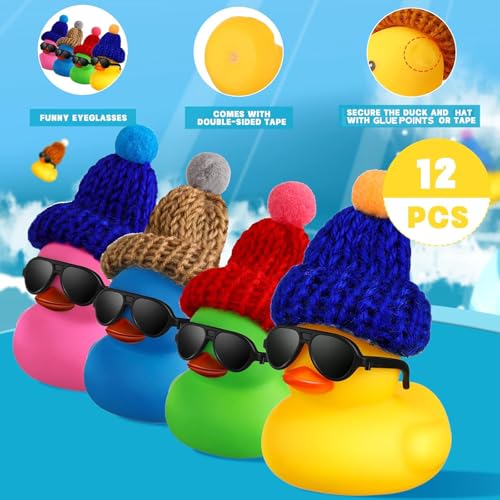 Chivao 12 Mini Rubber Ducks with Sunglasses and Hats – 3x2 Inch Bath Toys for Kids, Party Favors, and Hide-and-Seek