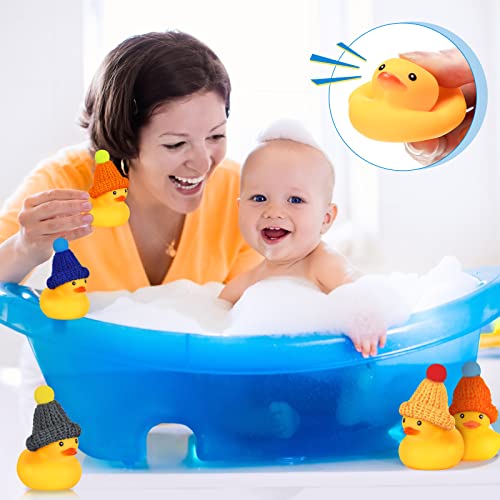 Chivao 12-Pack Mini Rubber Ducks with 12 Hats – Floating Squeaky Bath Toys for Toddlers, Carnival Prizes, and Party Favors (Yellow, 3x2 Inches)