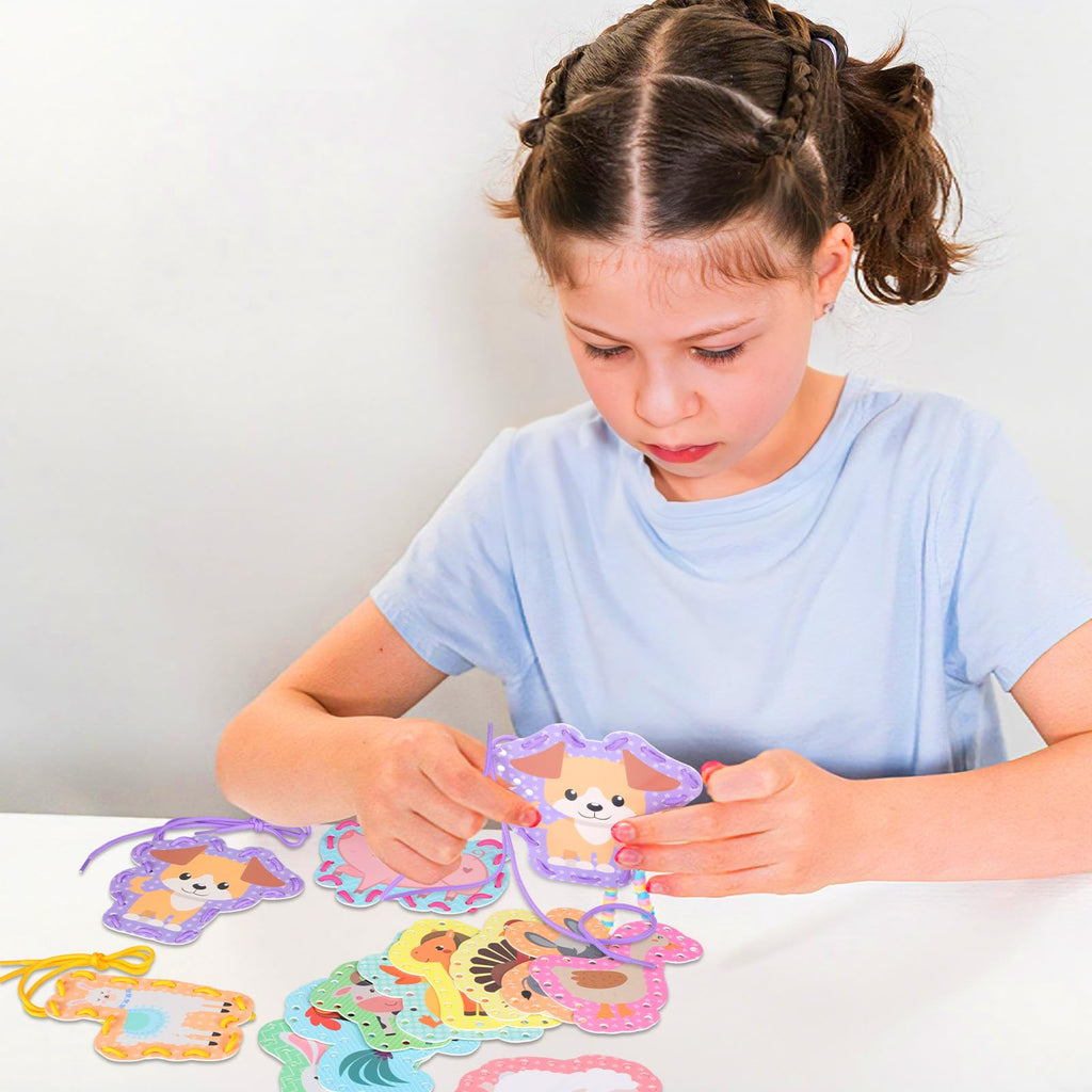 Chivao 12-Piece Lacing Cards for Toddlers: Needle-Free Sewing Kit for Ages 3-5, Travel-Friendly Craft Set