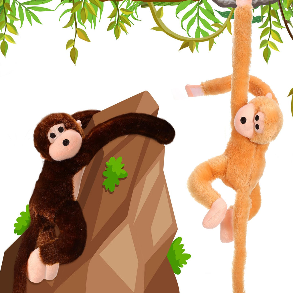 Chivao 2 Pack Hanging Monkey Stuffed Animals - 28 Inch Brown & Khaki Plush Toys with Hook and Loop Fasteners