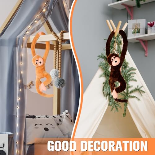 Chivao 2 Pack Hanging Monkey Stuffed Animals - 28 Inch Brown & Khaki Plush Toys with Hook and Loop Fasteners