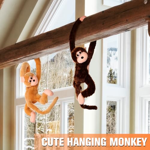 Chivao 2 Pack Hanging Monkey Stuffed Animals - 28 Inch Brown & Khaki Plush Toys with Hook and Loop Fasteners