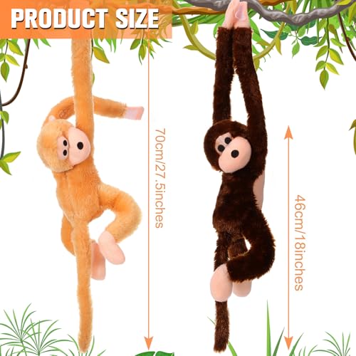 Chivao 2 Pack Hanging Monkey Stuffed Animals - 28 Inch Brown & Khaki Plush Toys with Hook and Loop Fasteners